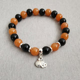 Halloween Bracelet, pumpkin  bracelet, pumpkin charm, halloween gift, women gift, gift for her, halloween ideas, black and orange bracelet, onyx aventurine bracelet, orange black bracelet, gemstone bracelet 