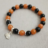 Halloween Bracelet, pumpkin  bracelet, pumpkin charm, halloween gift, women gift, gift for her, halloween ideas, black and orange bracelet, onyx aventurine bracelet, orange black bracelet, gemstone bracelet 