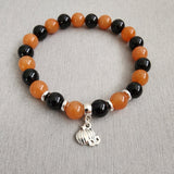 Halloween Bracelet, pumpkin  bracelet, pumpkin charm, halloween gift, women gift, gift for her, halloween ideas, black and orange bracelet, onyx aventurine bracelet, orange black bracelet, gemstone bracelet 