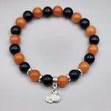 Halloween Bracelet, pumpkin  bracelet, pumpkin charm, halloween gift, women gift, gift for her, halloween ideas, black and orange bracelet, onyx aventurine bracelet, orange black bracelet, gemstone bracelet 
