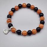 Halloween Bracelet, pumpkin  bracelet, pumpkin charm, halloween gift, women gift, gift for her, halloween ideas, black and orange bracelet, onyx aventurine bracelet, orange black bracelet, gemstone bracelet 