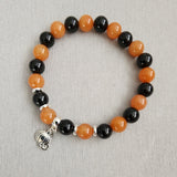 Halloween Bracelet, pumpkin  bracelet, pumpkin charm, halloween gift, women gift, gift for her, halloween ideas, black and orange bracelet, onyx aventurine bracelet, orange black bracelet, gemstone bracelet 