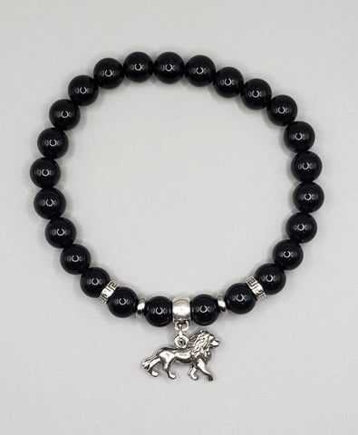 Black Onyx Men Bracelet Lion (silver)