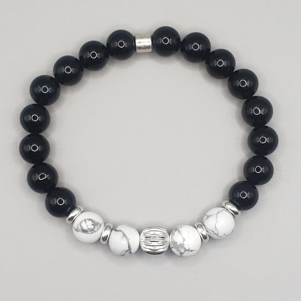 Lava Stone, Black Agate, White Howlite Mix Bracelet with Gun Metal  Spacers(medium) — Out of the Blue Bead Works