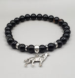 Black Tourmaline Men Bracelet Wolf (silver)