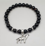 Black Tourmaline Men Bracelet Wolf (silver)